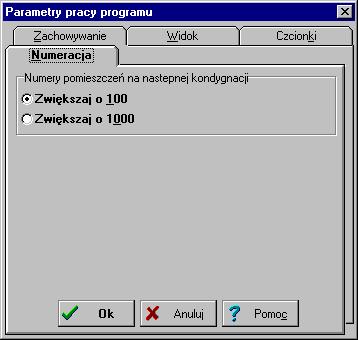 10 Załączniki 101202Parametry pracy programu / Numeracja - karta Karta służy do ustalania sposobu numeracji pomieszczeń na kolejnych piętrach przy automatycznym tworzeniu danych dla następnej