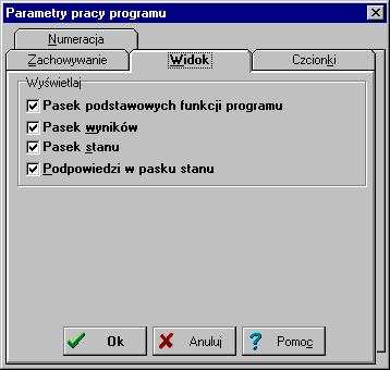 Aquatherm Polska OZC 30 101203Parametry pracy programu / Widok - karta Karta pozwala na określenie jakie elementy głównego okna programu 207 mają być wyświetlane Dialog parametry pracy programu -