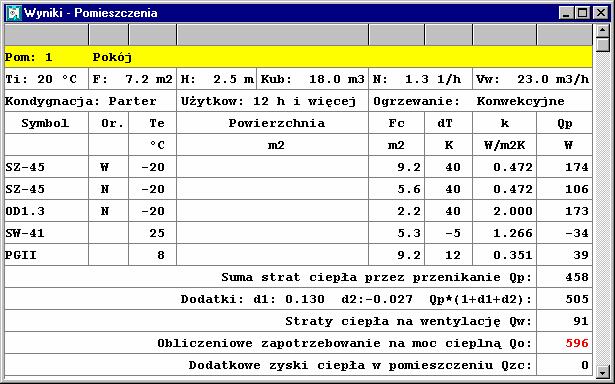 10 Załączniki 1034 Wyniki - Pomieszczenia - tabela Wyniki obliczeń pomieszczeń zawierają szczegółowe informacje na temat obliczeń strat ciepła w pomieszczeniach Do ich przeglądania służy tabela