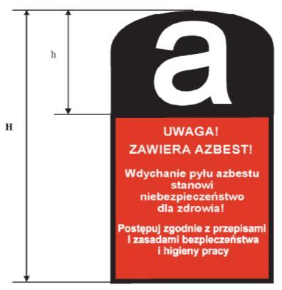 Załącznik nr 1 Wzór oznakowania instalacji lub urządzeń zawierających azbest, rur azbestowo-cementowych oraz dróg utwardzonych odpadami azbestowymi Pomieszczenie zawiera azbest* * Tylko w przypadku