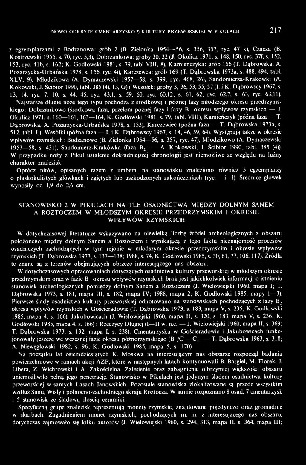 Pozarzycka-Urbańska 1978, s. 156, ryc. 4i), Karczewca: grób 169 (T. Dąbrowska 1973a, s. 488, 494, tabl. XLV, 9), Młodzikowa (A. Dymaczewski 1957 58, s. 399, ryc. 468, 26), Sandomierza-Krakówki (A.