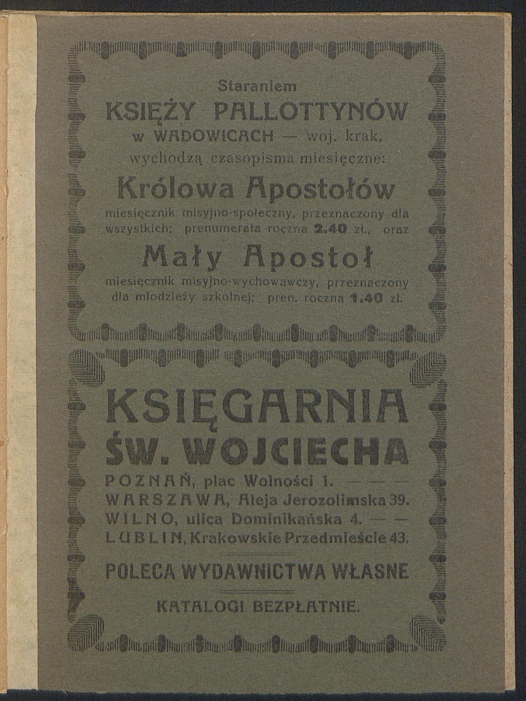 1 j f Staraniem i# KSIĘŻY PflLLOTTYNÓW J w WADOWICACH - woj. krak.