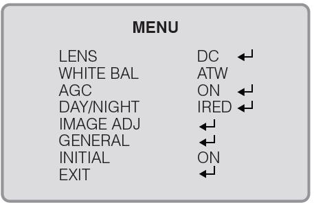 widzenia kamery, wyjście serwisowe nie powinno być używane z wyjściem głównym Po wejściu do MENU (naciśniecie przycisku MENU) poruszanie się w nim