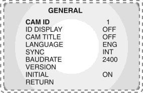 Kamera BBM-21/25/27F BBM-21/25/27 Strona 33 GENERAL - Ustawienia ogólne CAM ID 0 255 ustawienie