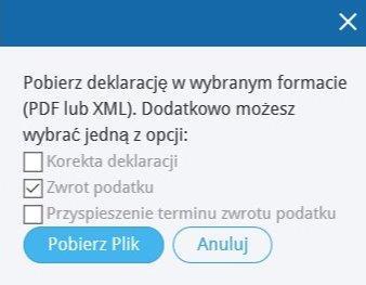 system nie wspiera bezpośredniej wysyłki deklaracji do Urzędu Skarbowego. Pracujemy nad takim rozwiązaniem.