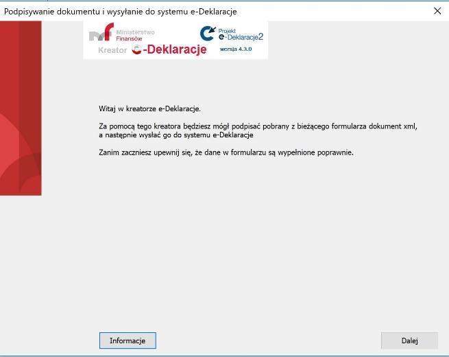 Jeśli wszystkie dane są poprawne, to możemy przejść dalej do procesu wysyłki deklaracji do MF.