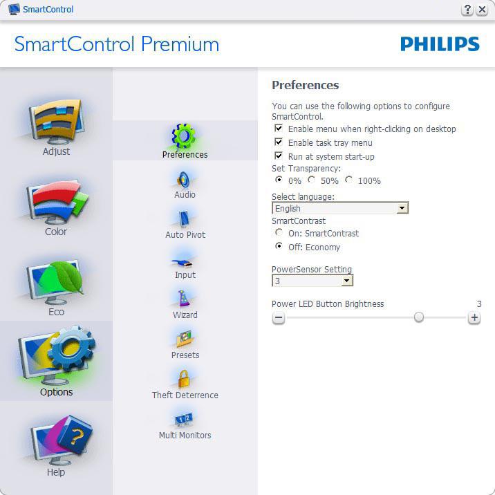 3. Optymalizacja obrazu Options (Opcje) > Preferences (Preferencje) - Będzie aktywne wyłącznie po wybraniu pozycji Preferences (Preferencje) z menu rozwijanego Options (Opcje).