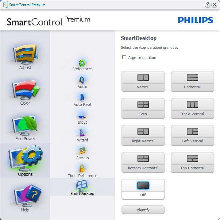 4. Dane techniczne 3.5 Instrukcja SmartDesktop SmartDesktop SmartDesktop stanowi część pakietu SmartControl Premium. Zainstaluj pakiet SmartControl Premium i wybierz SmartDesktop w ustawieniu Opcje.