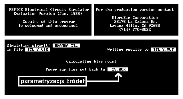 32 Analiza stałoprądowa Rys.15. Obliczanie statycznego punktu pracy bramki TTL. Wygląd ekranu monitora komputerowego. 2.4.