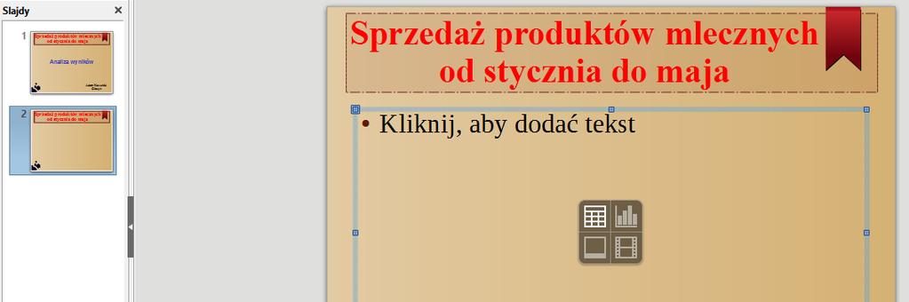 [14/24] Impress 1. W oknie podglądu slajdów klikamy slajd nr 2 2. Klikamy ikonę Tabela obszaru zawartości 3.