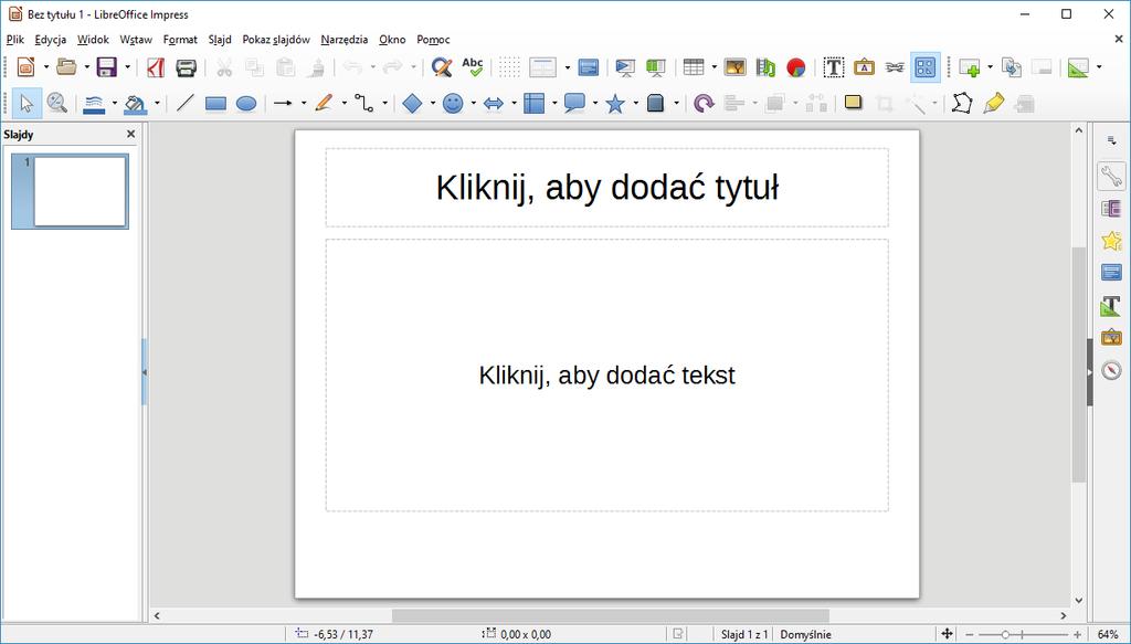 [2/24] Impress Budowa okna programu Okno główne programu Impress nie różni się zasadniczo od okien innych aplikacji wchodzących w skład pakietu.