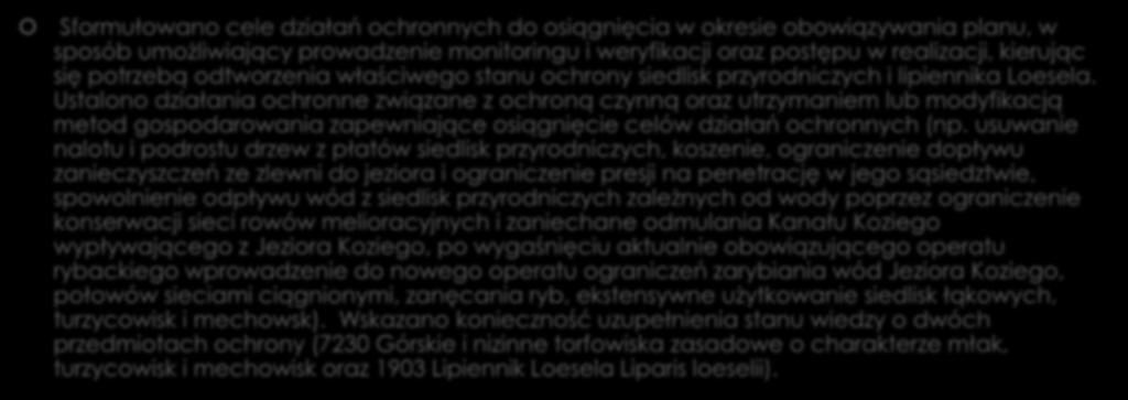 Jakie cele działań ochronnych zostały wyznaczone w Planie zadań ochronnych dla badanego obszaru?