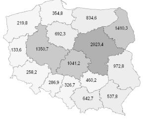 ¹cznie w tych czterech województwach utrzymywano 51,7% krów, natomiast ich udzia³ w produkcji mleka wynosi³ 49,8%.