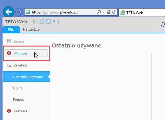 2.4 Wygląd panelu roboczego w portalu TETA Web Poprawnie przeprowadzony proces logowania kończy się wyświetleniem okna startowego, np.