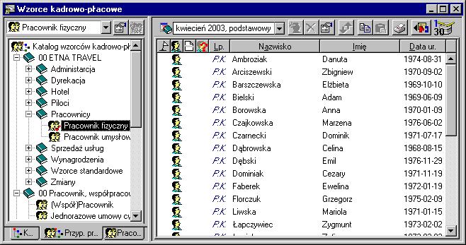 294 Rozdział 13 Pracownicy Raporty dla pracowników wykonujemy z okna Pracownicy lub okna Wzorce. W oknie wzorce można wybrać zakładkę lub zakładkę.