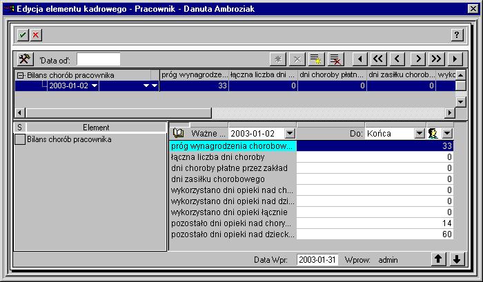 Pracownik 75 zaznaczenie modyfikowanego pola flagą. To oznaczenie wprowadzono, aby użytkownik mógł wiedzieć, że dokonano ingerencji w dane wyliczane.
