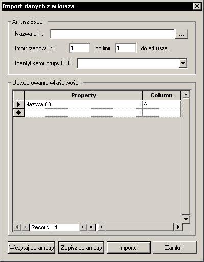 Wybrać nazwę pliku Excel i linie ( Importuj od linii, do linii ), które chcemy importować. Wybrać opis tekstu dla nazwy edytora.