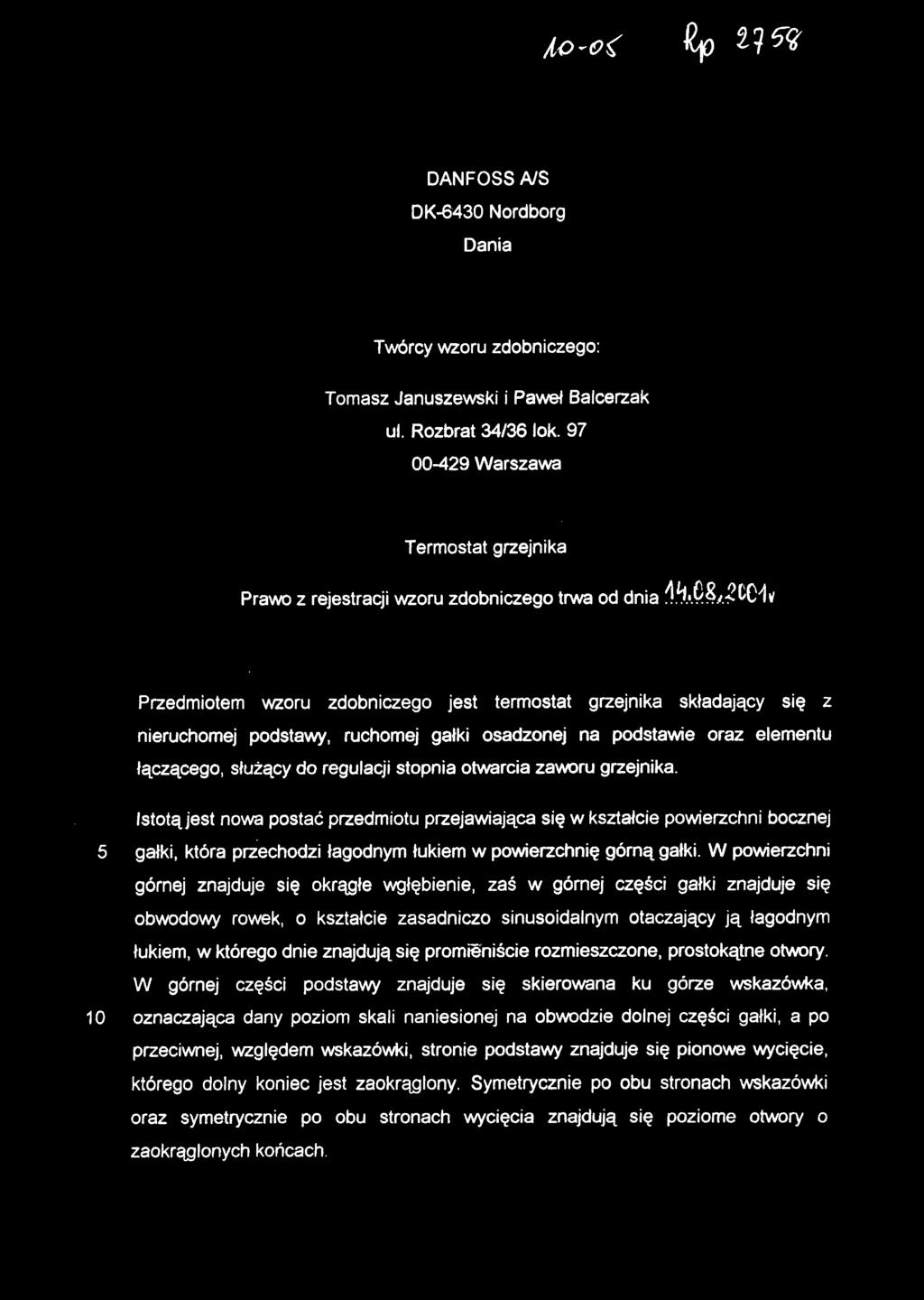 ruchome j gałk i osadzone j n a podstawi e ora z element u łączącego, służąc y do regulacji stopnia otwarcia zaworu grzejnika.