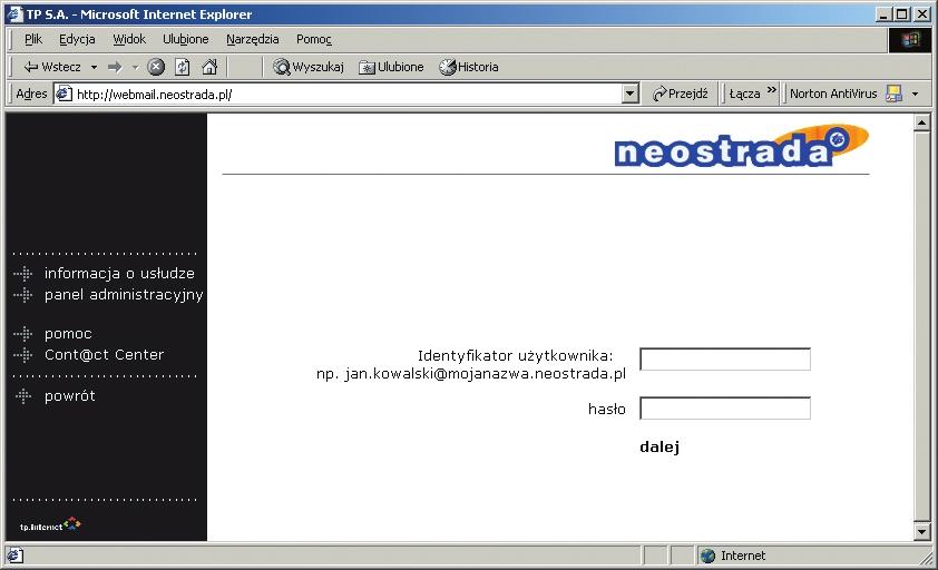 Dost p do poczty elektronicznej poprzez przeglàdark WWW U ytkownik us ugi posiada mo liwoêç przesy ania poczty elektronicznej z wykorzystaniem przeglàdarki internetowej.