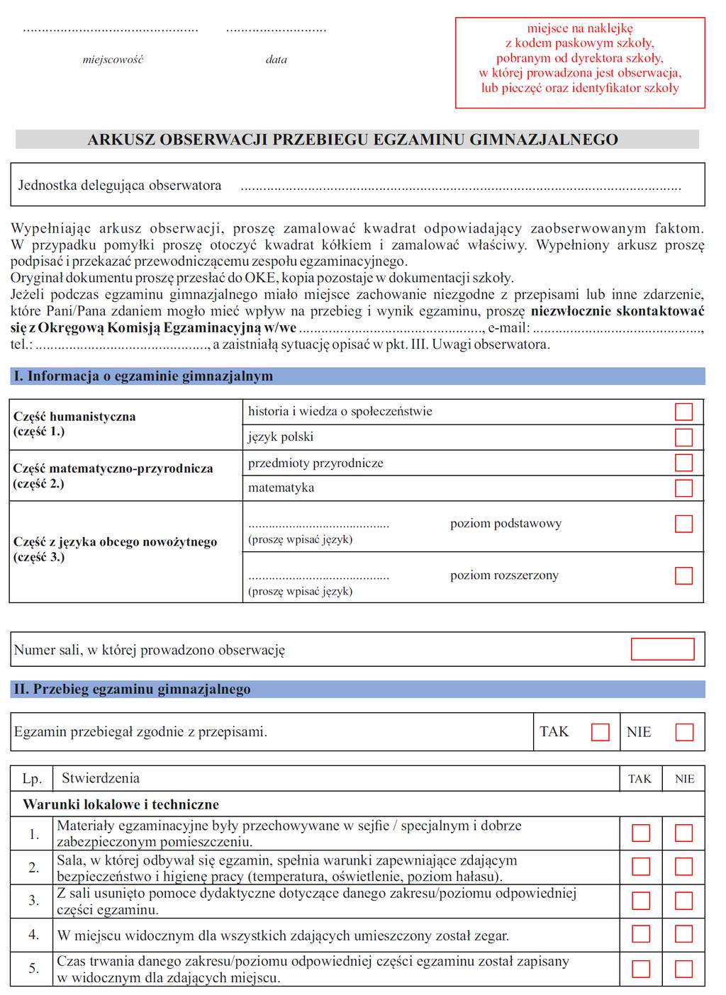 130 Informacja o sposobie organizacji i przeprowadzania egzaminu gimnazjalnego w