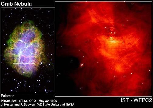 Supernowe II typu W centrum mgławicy Krab odkryto pulsara, obracającego się z częstotliwością 30 razy na sekundę.