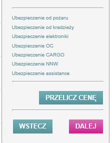 Klient może zdecydować się na ubezpieczenie mienia albo na samo OC. UWAGA! Pole ubezpieczenie assistance, nie jest aktywne, ponieważ to ubezpieczenie jest integralną częścią każdej oferty MiŚ.