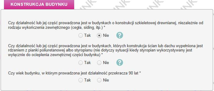 8. Konstrukcja budynku pytania zawarte w tej sekcji, określają strukturę i wiek ubezpieczanego mienia.