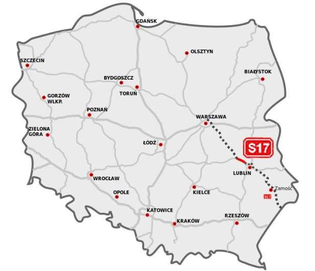 Dlaczego, gdzie i kiedy zbudujemy kolejny odcinek S17 Lokalizacja inwestycji Projektowana inwestycja, obejmująca budowę drogi ekspresowej S17 Garwolin-Kurów na odcinku od węzła Sielce (obecna nazwa
