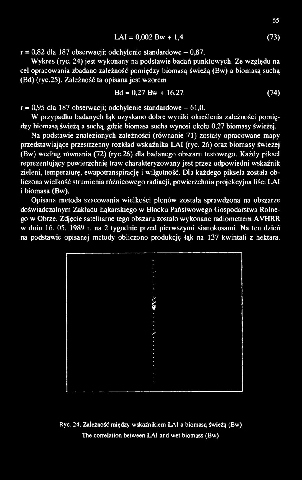 (74) r = 0,95 dla 187 obserwacji; odchylenie standardowe - 61,0.