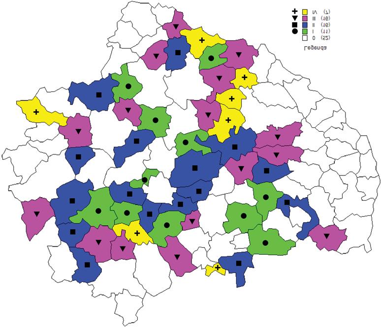 Zró ncowane przestrzenne gmn wejskch na obszarach chrononych... 161 Rys. 3. Wynk badañ przeprowadzonych metod¹ untaryzacj zerowanej dla 2004 r. I grupa sk³adaj¹ca sê z 11 gmn (ozn.