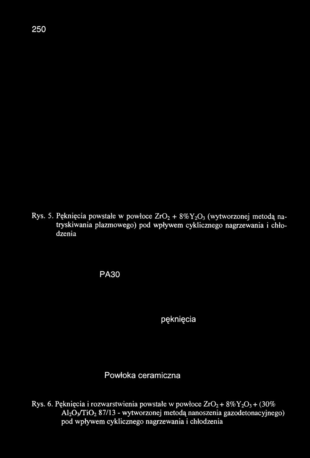 Pęknięcia i rozwarstwienia powstałe w powłoce Zr02 + 8%