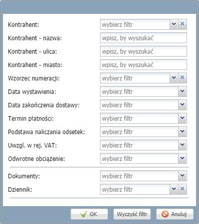 Za pomocą selektora można szybko filtrować listę według statusu dokumentu.