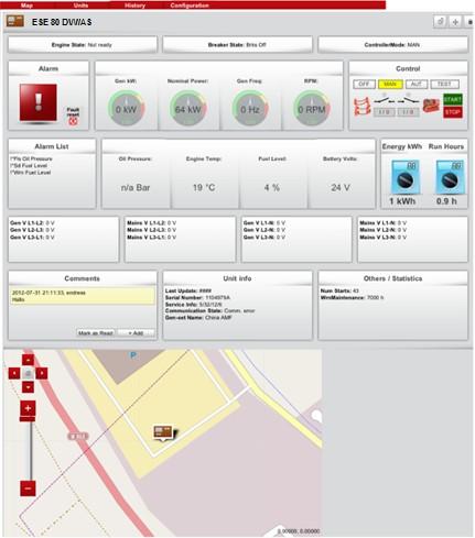 E-RMA Aplikacja sieciowa 1 2 Platforma sieciowa systemu E-RMA pozwala na ciągły monitoring i kontrolę jednego lub kilku agregatów prądotwórczych w twoim komputerze lub inny urządzeniu przenośnym