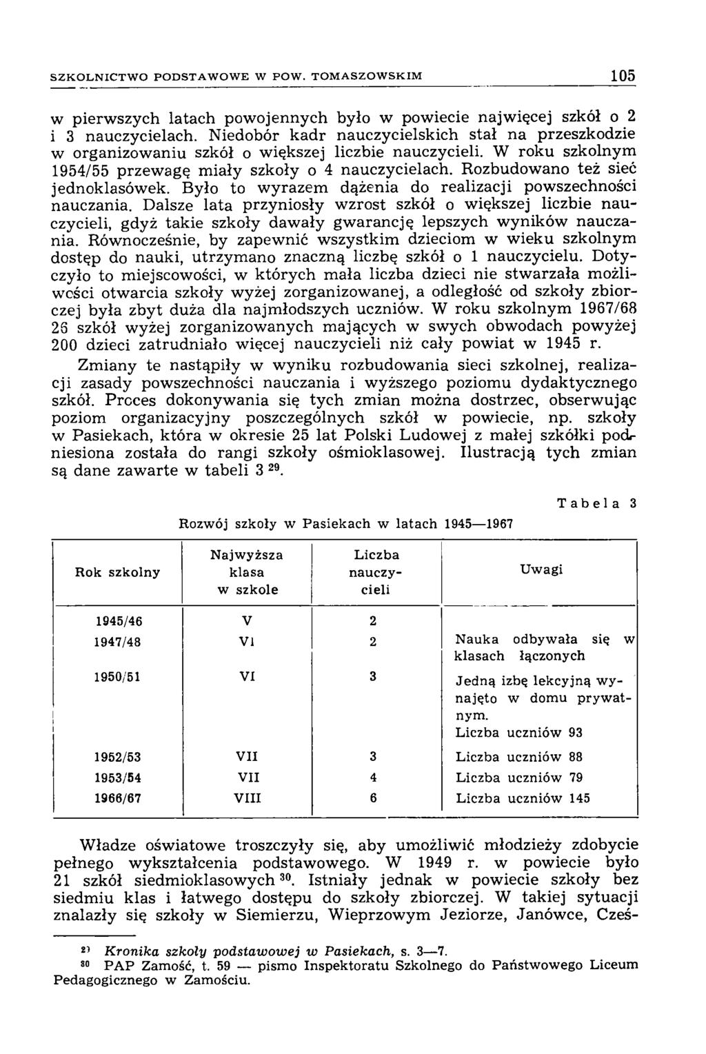 S Z K O L N IC T W O P O D S T A W O W E W P O W. T O M A S Z O W S K IM 105 w pierwszych latach powojennych było w powiecie najwięcej szkół o 2 i 3 nauczycielach.
