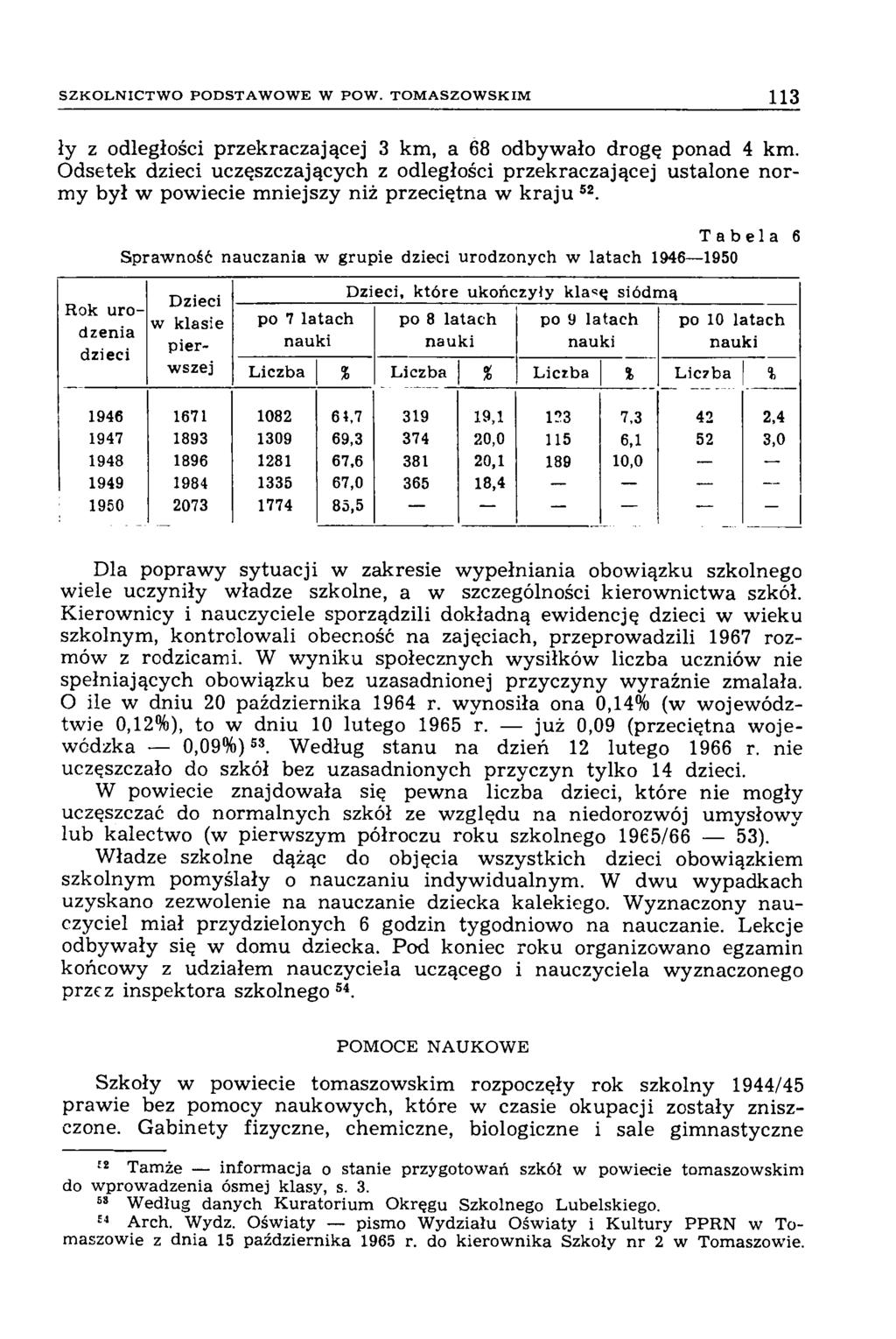 S Z K O L N IC T W O P O D S T A W O W E W P O W. T O M A S Z O W S K IM 113 ły z odległości przekraczającej 3 km, a 68 odbywało drogę ponad 4 km.