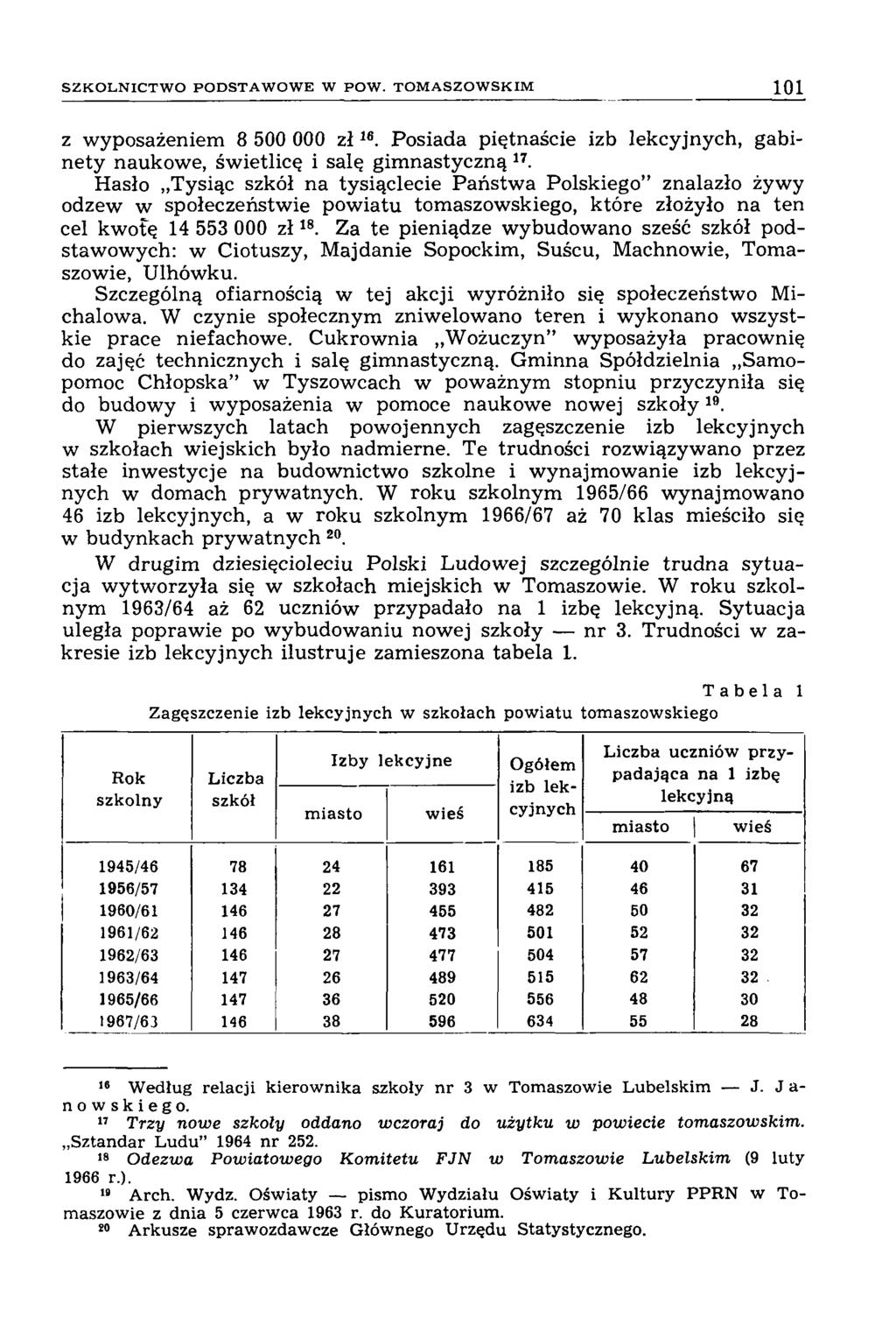 S Z K O L N IC T W O P O D S T A W O W E W P O W. T O M A S Z O W S K IM 101 z wyposażeniem 8 500 000 z ł ie. Posiada piętnaście izb lekcyjnych, gabinety naukowe, świetlicę i salę gimnastyczną 17.