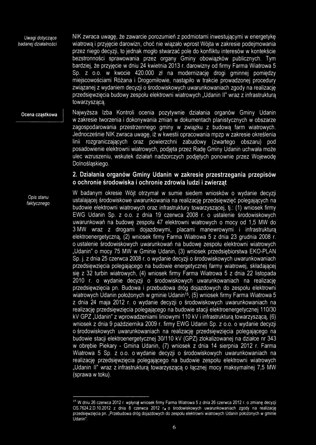 Tym bardziej, że przyjęcie w dniu 24 kwietnia 2013 r. darowizny od firmy Farma Wiatrowa 5 Sp. z o.o. w kwocie 420.