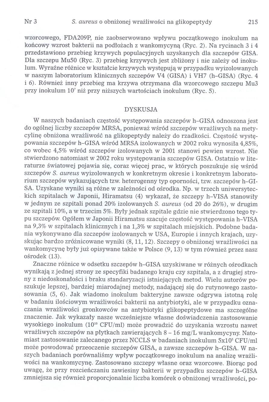 Nr3 S. aureus o obnizonej wrazliwosci na glikopeptydy wzorcowego, FDA09P, nie zaobserwowano wplywu poczatkowego inokulum na koncowy wzrost bakterii na podlozach z wankomycyna (Ryc. ).