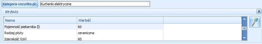 Rys. Atrybuty kategorii towaru dla Wartość atrybutu wprowadzamy naciskając ikonę Otwórz w tabeli z listą atrybutów. W oknie Formularz atrybutu zostanie zmieniony można wskazać wartość atrybutu: Rys.