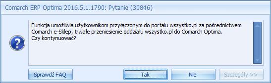 do programu Comarch ERP Optima. Po wywołaniu tej opcji w programie pojawi się komunikat: Rys.