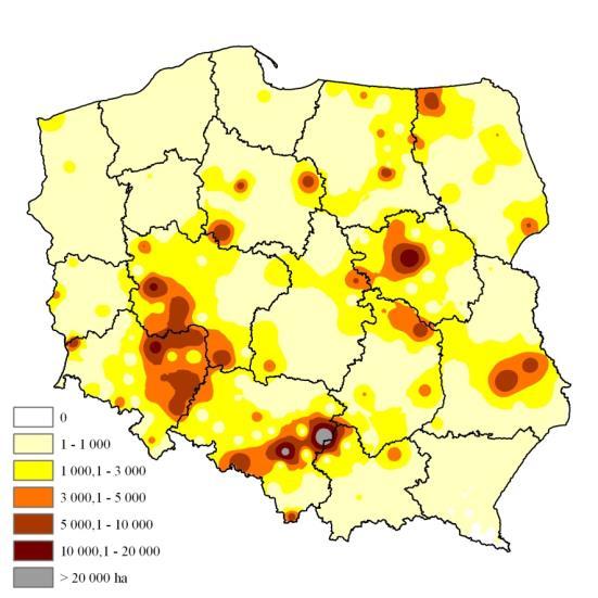 Biorąc pod uwagę wyłącznie dane dotyczące powierzchni występowania ww.