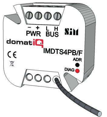 Katalog modułów SENSORY IMDTS/4PB/F Moduł regulatora temperatury z 4 wejściami Moduł regulatora i pomiaru temperatury z czterema wejściami przyciskowymi, do montażu w puszce instalacyjnej podtynkowej