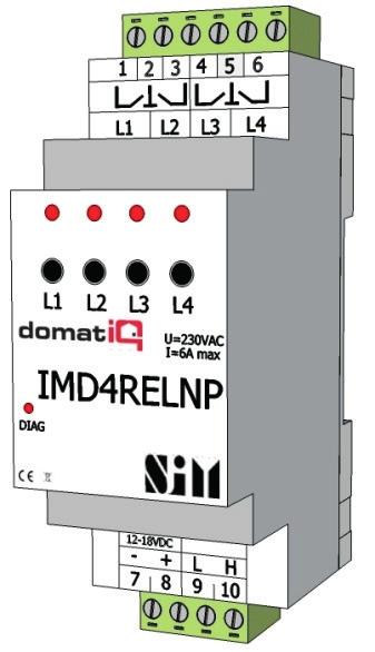 Katalog modułów AKTORY IMD4REL/N/P Moduł przekaźnikowy 4 x 6 A Moduł przekaźnikowy 4 x 6 A, ze sterowaniem czasowym, do montażu na szynie DIN, szerokość 2M Moduł umożliwia: załączanie obwodów