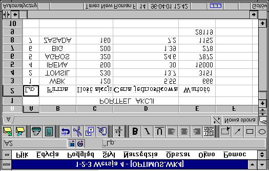 wiczenia podstawowe 49 Rys. 50. Arkusz po usuniíciu wiersza 5 wiczenie 30 OdczytaÊ arkusz z pliku agros.wk4.