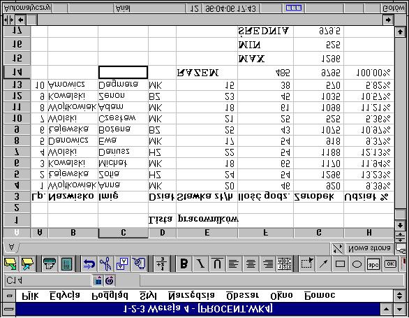 64 wiczenia z arkusza LOTUS 1-2-3 WybraÊ w okienku Miejsc dziesiítnych wielkoúê 2 (dwa miejsca dziesiítne). WybraÊ OK w celu zatwierdzenia ustawieò. W zakresie komûrek H4.