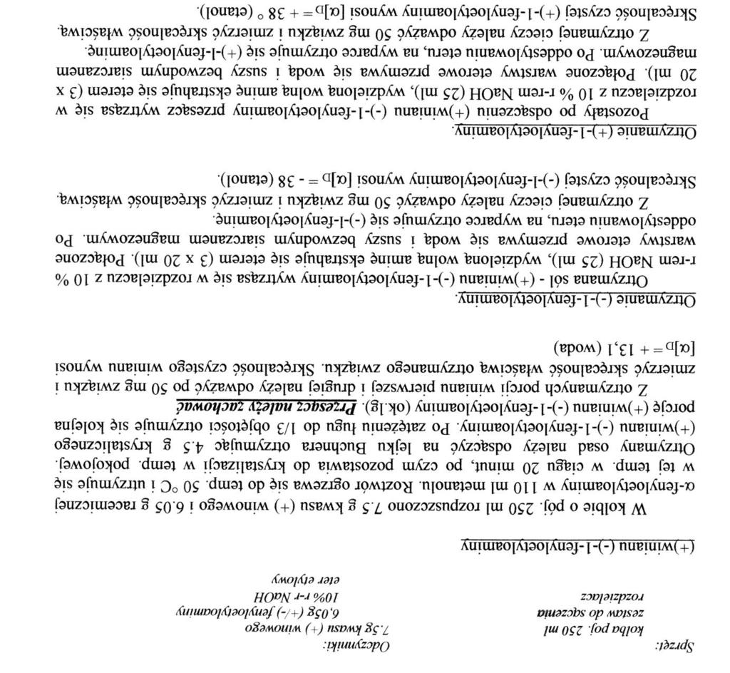 Ćwiczenie 12 Rozdział D,L- -fenyloetyloaminy na enancjomery NH 2 kwas winowy NH