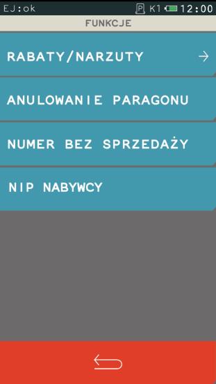 Rabat lub narzut na cały paragon RAZEM > FUNKCJE > RABATY/NARZUTY Kasa posiada możliwość udzielenia rabatu lub narzutu (procentowego lub kwotowego) na cały paragon, za wyjątkiem pozycji opakowań