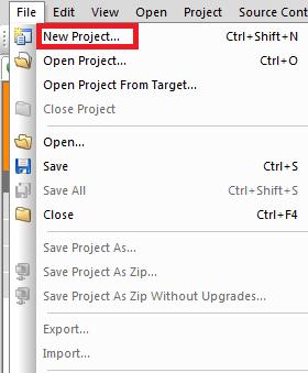 Alternatywną metodą jest wybór z menu File -> New Project Po wybraniu nowego projektu