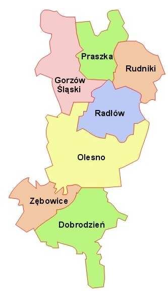 strzeleckim (rys.1). Rysunek 1 PołoŜenie powiatu oleskiego i poszczególnych jego gmin. (źródło: cms.netkoncept.com, www.osp.org.