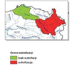 Rysunek 17 Ocena eutrofizacji wód powierzchniowych na terenie powiatu oleskiego w 2011 roku (źródło: Ocena jakości wód powierzchniowych i podziemnych w województwie opolskim w 2011 roku) Wody